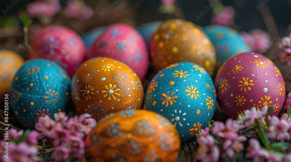 Fototapeta premium Colorfully painted Easter eggs