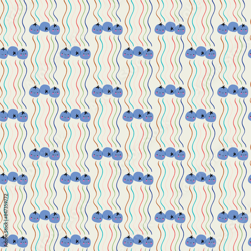 Blueberry pattern with colorful waves.  Cute print for fabric or wallpaper.