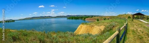 South Dakota Black Hills Country Summer Lake Landscape: The Panoramic Beauty of Angostura Reservoir State Recreation Area in Hot Springs, United States