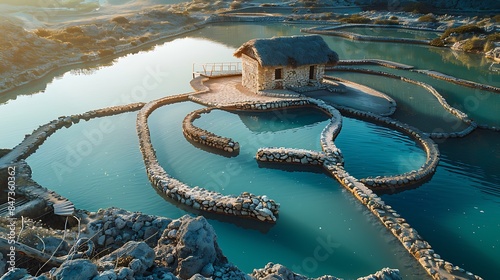 A high angle shot of aesthetic salt pans in Bonaire, Caribbean photo