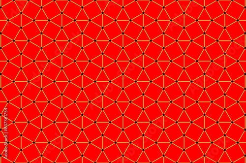 A red and yellow patterned background with black dots