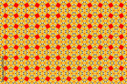 A pattern of red and yellow squares with a heart in the middle