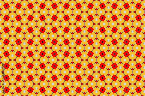 A pattern of red and yellow flowers