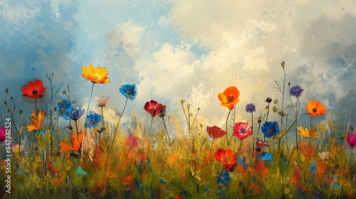 An exquisite and captivating oil painting of intricate floral patterns, showcasing the beauty of blooming flowers and lush foliage. Perfect for enhancing backgrounds, cards, banners