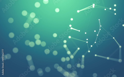 Abstract background. Molecules technology with polygonal shapes, connecting dots and lines. Connection structure. Big data visualization.