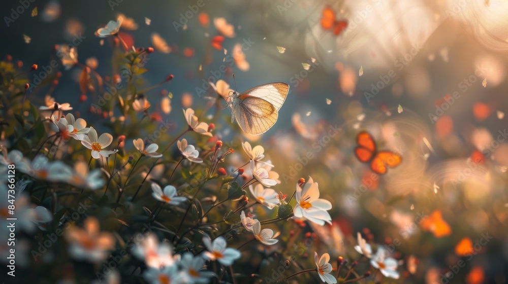 Immerse yourself in the enchanting allure of a vibrant summer garden, where graceful butterflies dance among wild purple flowers. Immerse yourself in the enchanting allure of a vibrant summer garden, where graceful butterflies dance among wild purple flowers.