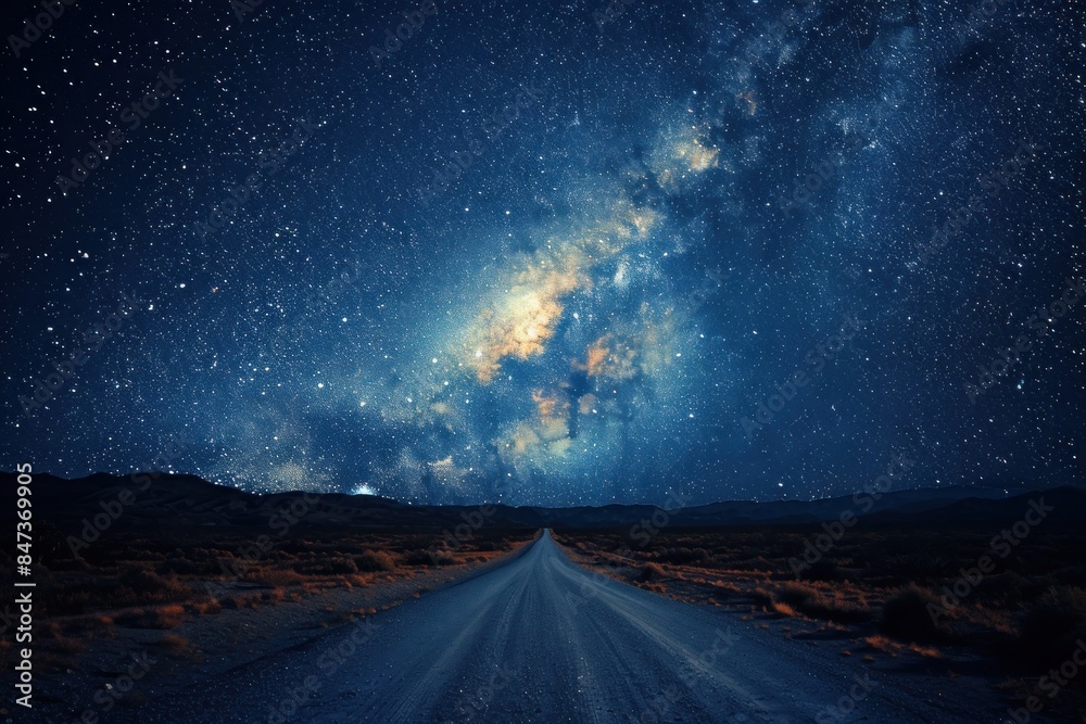Fototapeta premium A road with a long line of stars in the background.