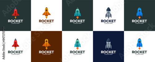 collection of future explorer logos with rocket launch concept, science, logo design illustration.
