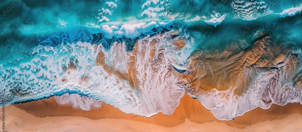 Captivating Aerial View of Sandy Beach and Rolling Waves Captivating Aerial View of Sandy Beach and Rolling Waves