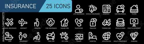 insurance icon set white outline style.