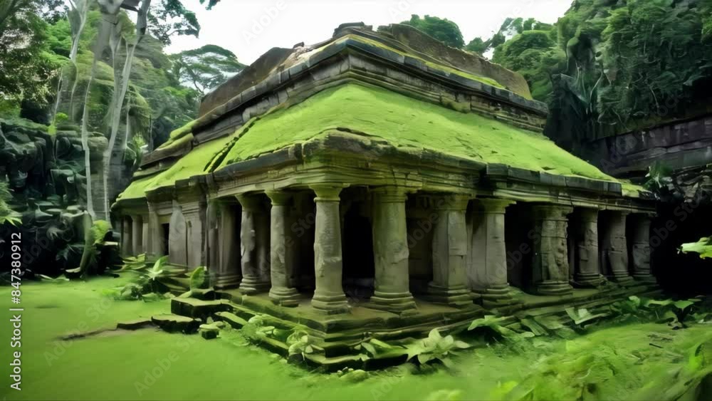 Ancient Stone Temple Overgrown With Green Moss in a Tropical Jungle Ancient Stone Temple Overgrown With Green Moss in a Tropical Jungle