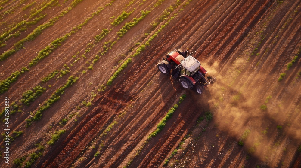 The tractor is plowing agricultural land. The tractor is plowing agricultural land.