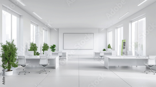 A large open office space with white walls and white furniture © WETDREAM