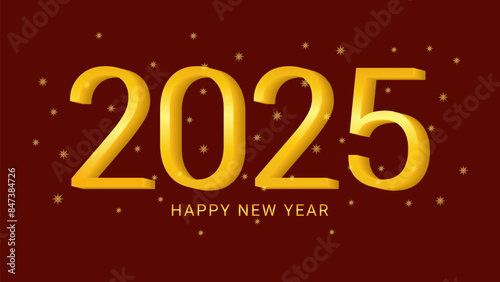 2025 new year asian chinese. Digit design. Happy new year text design template gold color. Isolated dark red background. For postcard calendar banner web page. Vector illustration.