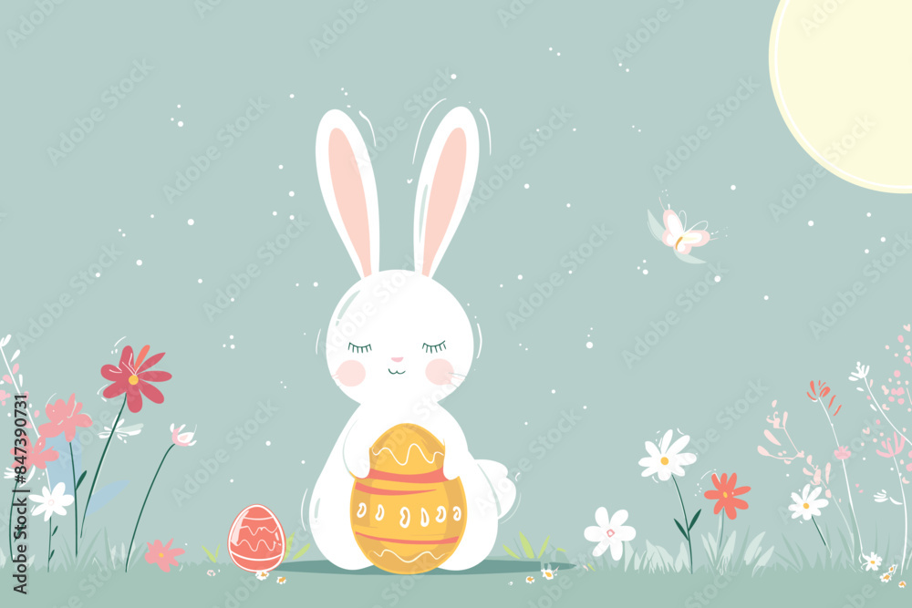 Fototapeta premium Vector art illustration easter basket with easter eggs on a white background a drawing of a basket of eggs in grass and a drawing of grass and a tree branch basket of painted generative ai