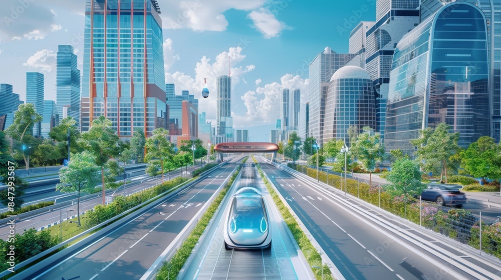 Fototapeta premium Smart City Technology Autonomous Electric car