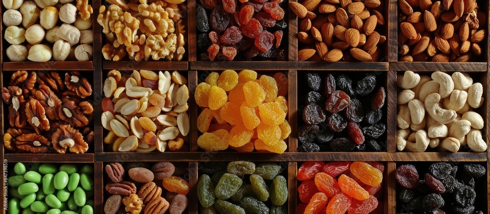 Assorted selection of dried fruits and nuts. Assorted selection of dried fruits and nuts.