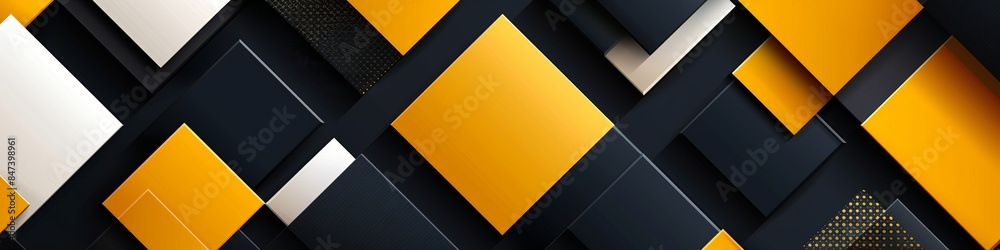 An abstract pattern of gold, white, and black geometric shapes and squares. An abstract pattern of gold, white, and black geometric shapes and squares.
