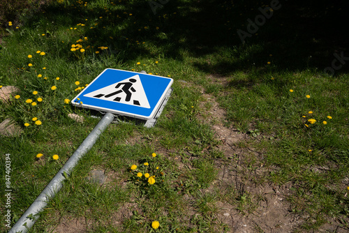 Pedestrian Crossing Sign On The Meadow