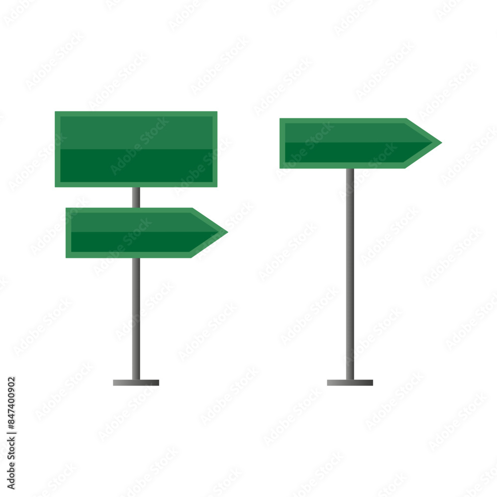 Green road signs. Arrows on poles. Directional indicators. Traffic guidance. Green road signs. Arrows on poles. Directional indicators. Traffic guidance.