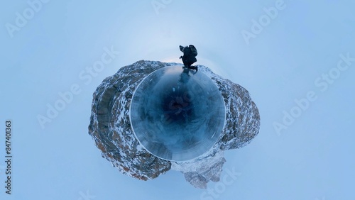 Kneeling on Arctic ice - eco grief, environmental sorrow solastalgia