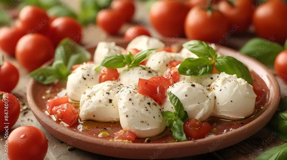 A plate of food with a white sauce and tomatoes A plate of food with a white sauce and tomatoes