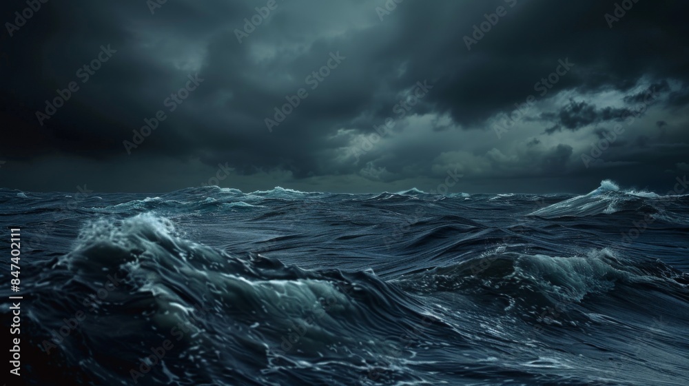 Fototapeta premium A stormy ocean with large waves crashing against the shore