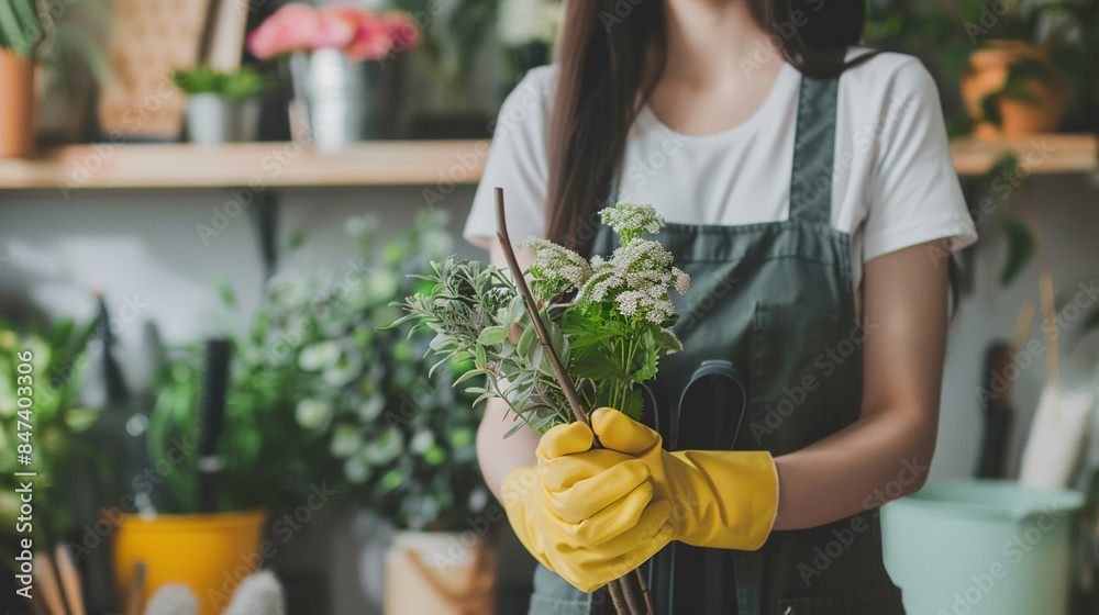 Obraz premium Woman Holding a Basket of Freshly Harvested Vegetables in a Sunny Garden