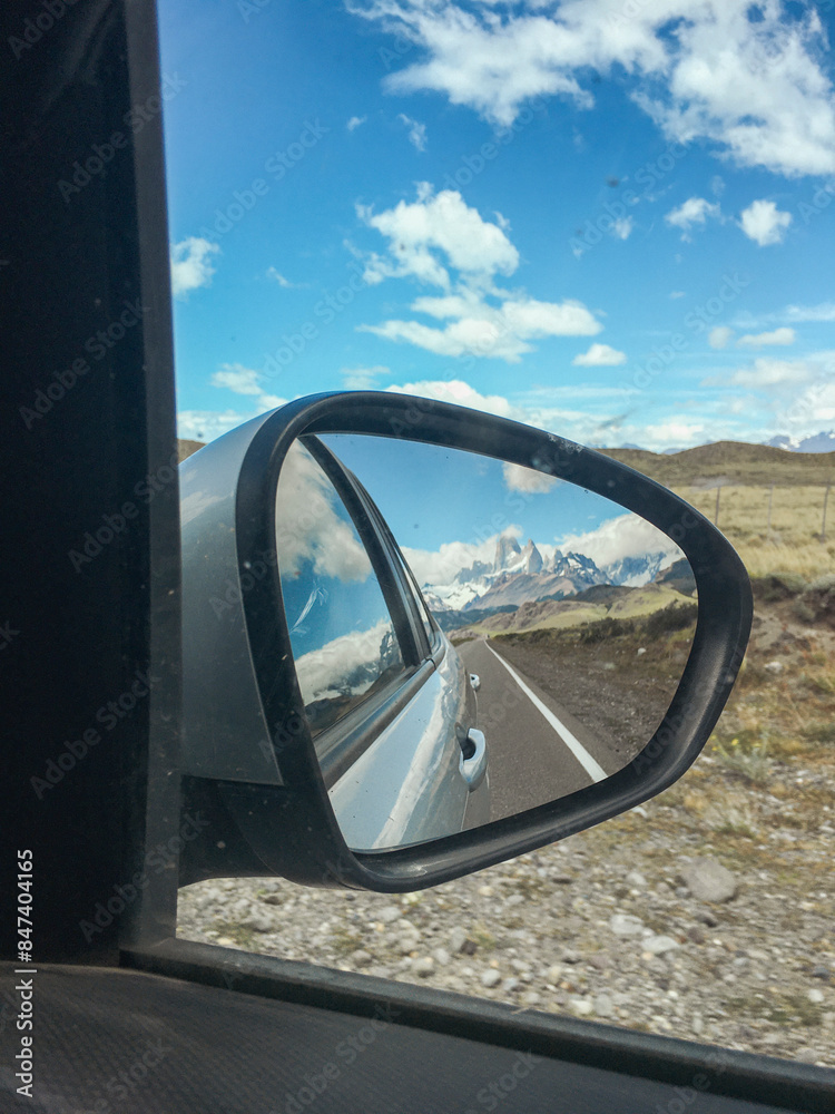 Portrait from a car with the mountains in the background Portrait from a car with the mountains in the background