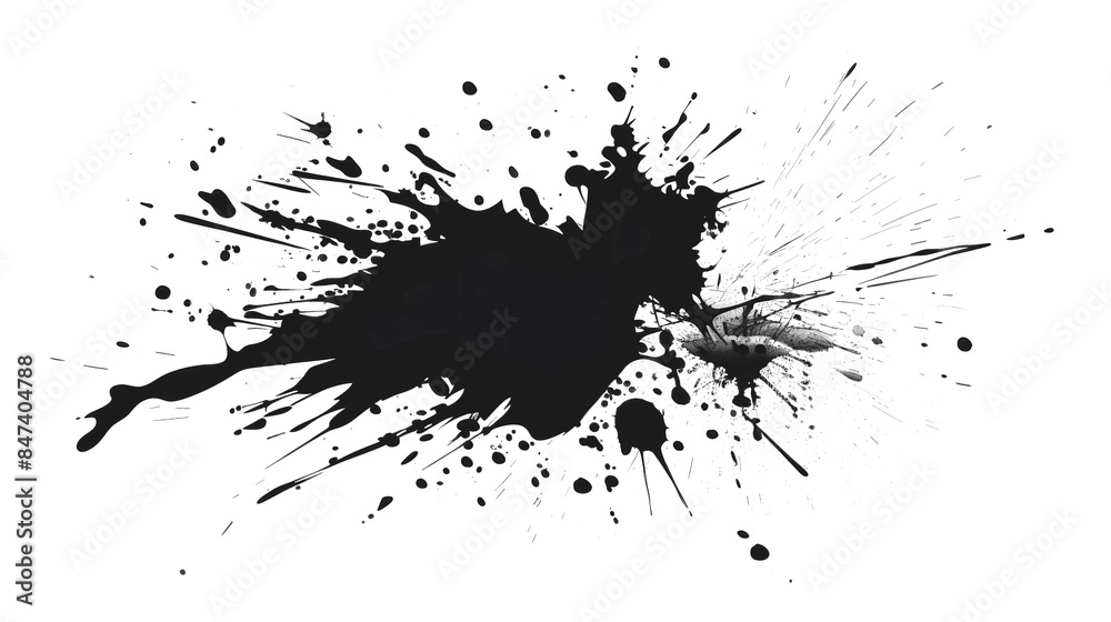 black ink Splatter, black paint, ink brush strokes, brushes, lines, grungy. Dirty artistic design elements, Black inked splatter dirt stain splattered spray splash with drops blots.
