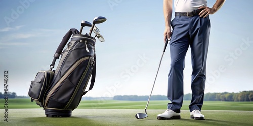 A golf bag and golf driver putter photo