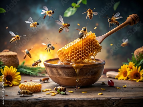 Honey Beesé‡‡é›†èœ‚èœœ, é…¿é€ é¦™ç”œç¾Žå‘³çš„èœ‚èœœ photo