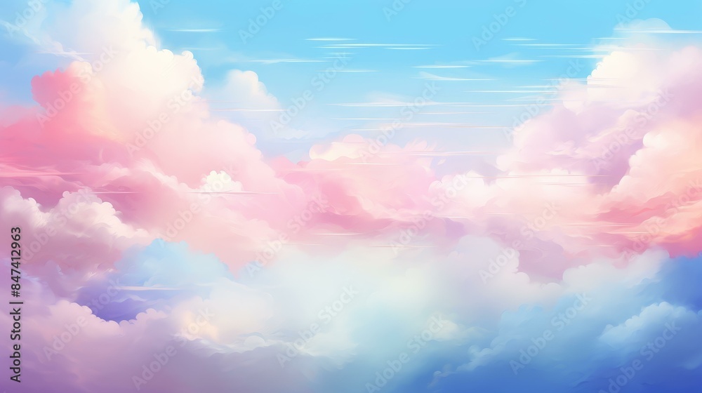 Dreamy pastel cotton candy clouds in a fluffy baby pink and blue background. Dreamy pastel cotton candy clouds in a fluffy baby pink and blue background.