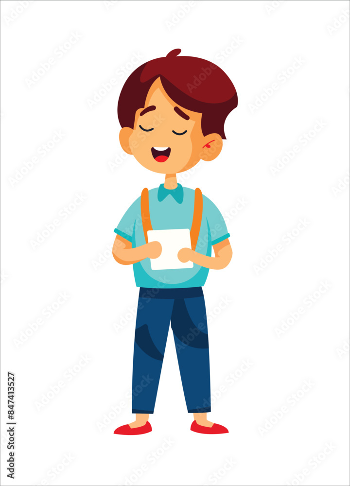 Happy boy holding paper illustration Happy boy holding paper illustration