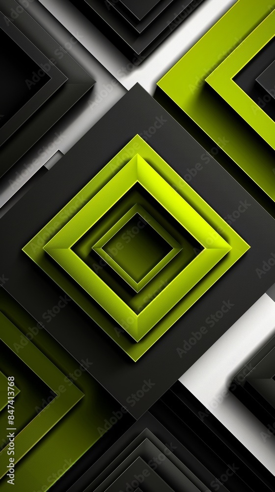 An abstract green, white, and black illustration with geometric shapes and squares. An abstract green, white, and black illustration with geometric shapes and squares.