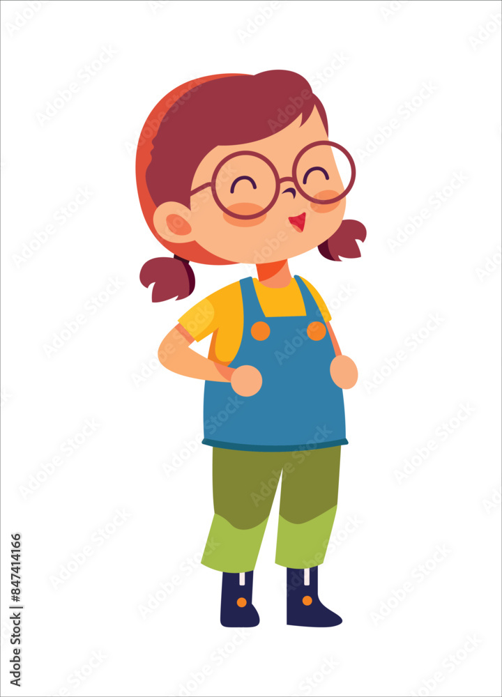 cartoon girl with glasses and a blue shirt standing with her hands on her hips cartoon girl with glasses and a blue shirt standing with her hands on her hips