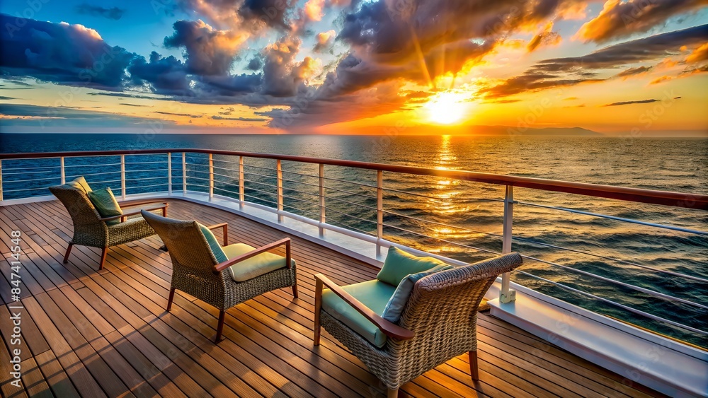 Fototapeta premium Tranquil evening cruise with beautiful sunset over the ocean.
