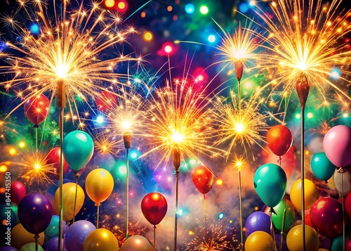 Fireworks And Balloons. A Great Image For A Party Or Celebration. photo