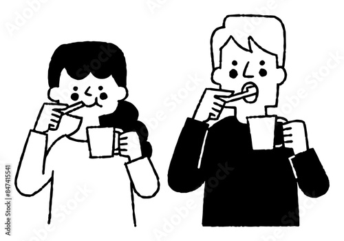 Man and woman brushing teeth together_2