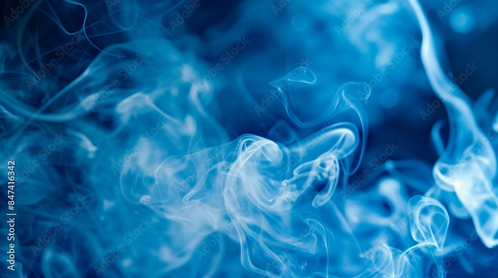 Fototapeta premium Abstract white smoke waves on a blue background.