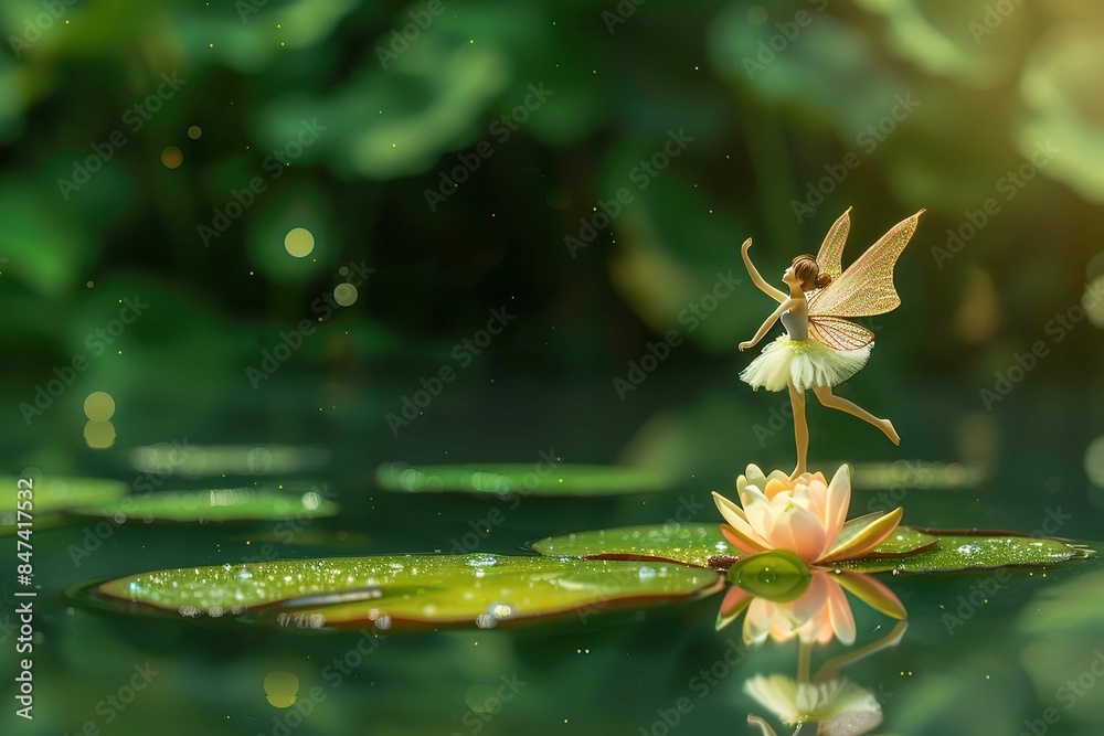 fairy dancing on a lily pad in a pond fairy dancing on a lily pad in a pond