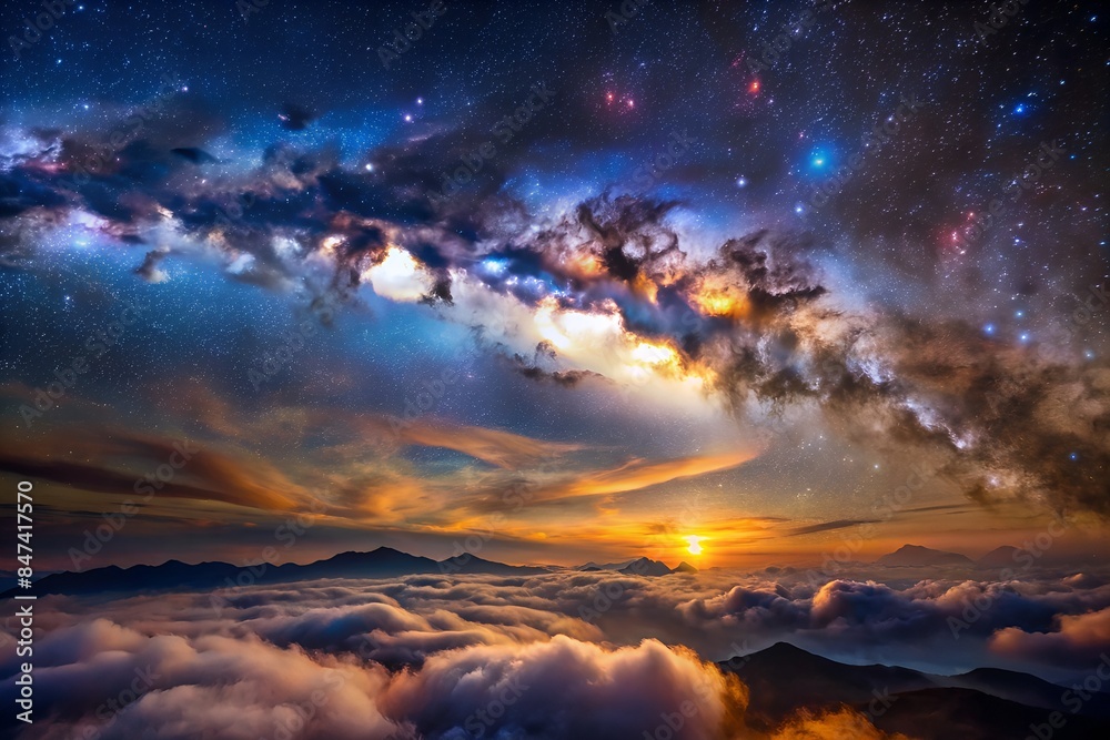 Fototapeta premium The Milky Way Stretches Across The Sky Above A Sea Of Clouds.