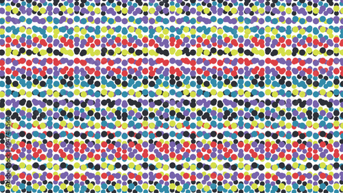 Colored dots form a dense mass to form a rainbow texture, similar to a mosaic.