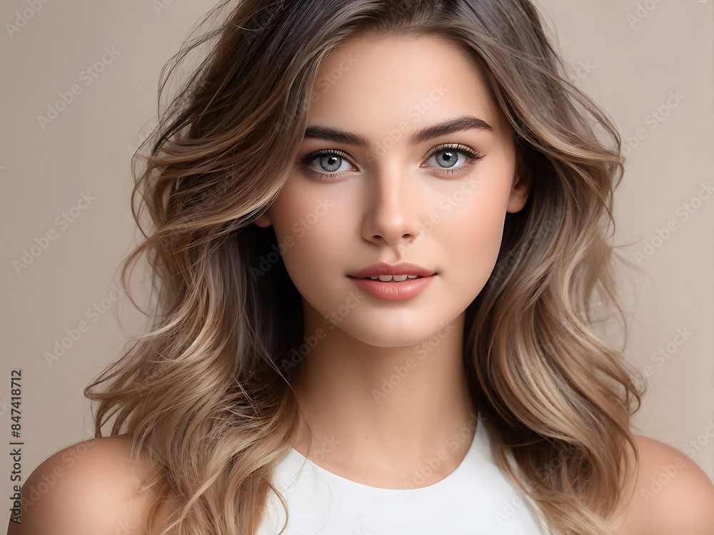 Portrait of a Beautiful Young Woman with Pristine Skin, Highlighting Face Care, Cosmetology, and Spa Portrait of a Beautiful Young Woman with Pristine Skin, Highlighting Face Care, Cosmetology, and Spa