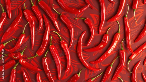 Spicy red chilies, cooking spices Background.