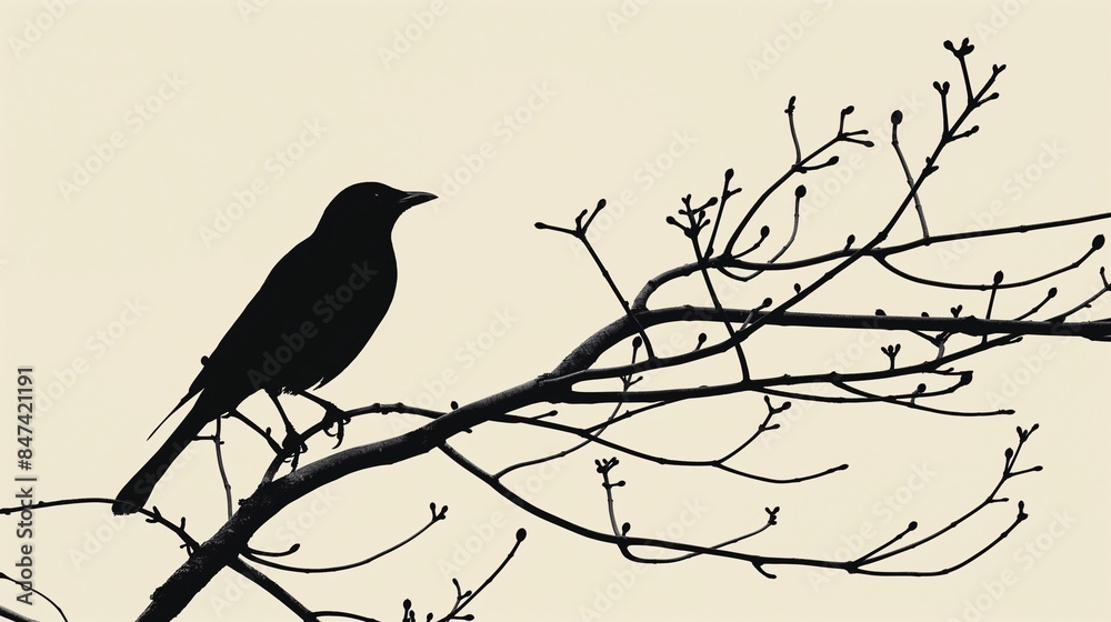 Show a monochrome background with a silhouette of a bird. Show a monochrome background with a silhouette of a bird.
