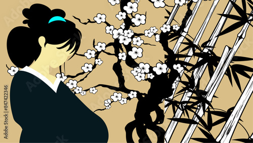 asian girl background illustration in vector format