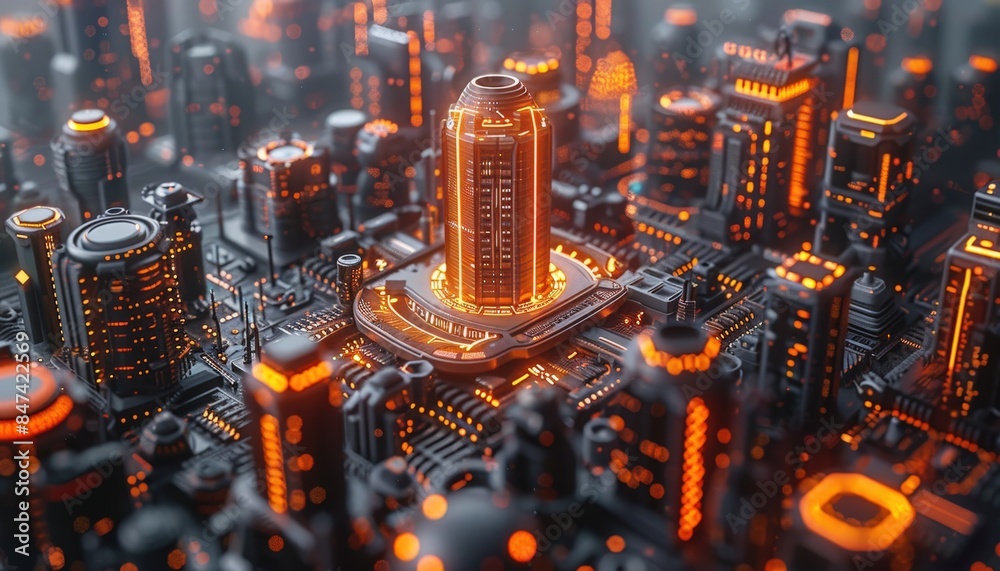 Aerial view of a futuristic cyberpunk cityscape illuminated by vibrant neon lights, showcasing advanced technology and high-rise buildings. Aerial view of a futuristic cyberpunk cityscape illuminated by vibrant neon lights, showcasing advanced technology and high-rise buildings.