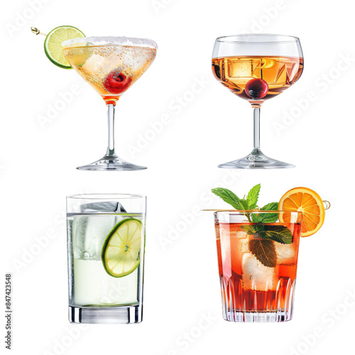 set of cocktails
collage images. Isolated On Transparent Background	