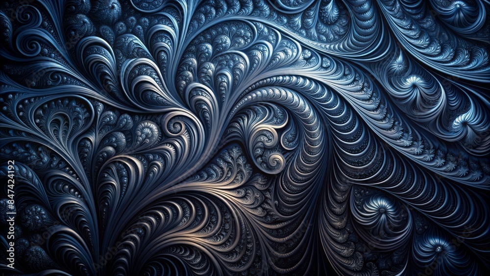 Dark abstract background featuring intricate patterns of black and navy blue swirls blending in a mysterious, high-contrast composition. Dark abstract background featuring intricate patterns of black and navy blue swirls blending in a mysterious, high-contrast composition.